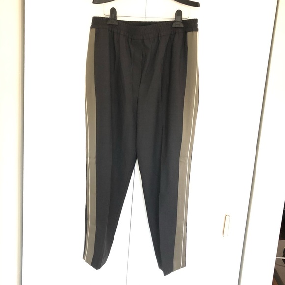 Brunello Cucinelli Wool charcoal black Slip On Pants frost green satin panel US8 - Picture 3 of 16